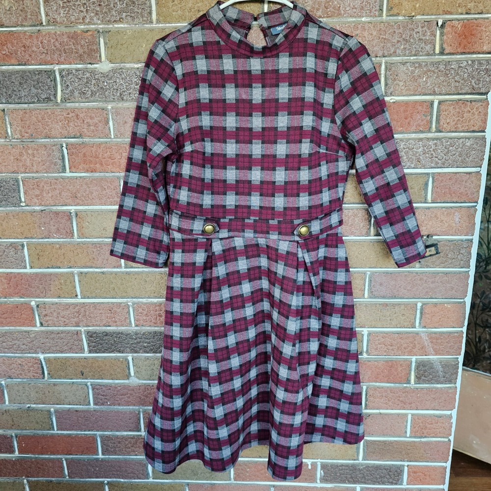 ModCloth Womens Red Plaid Fit & Flare Mock Neck Dress Size Medium